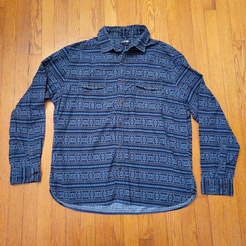 Lands End XL‎ Blue Southwest Corduroy Cotton Long Sleeve Button Up Shirt Western